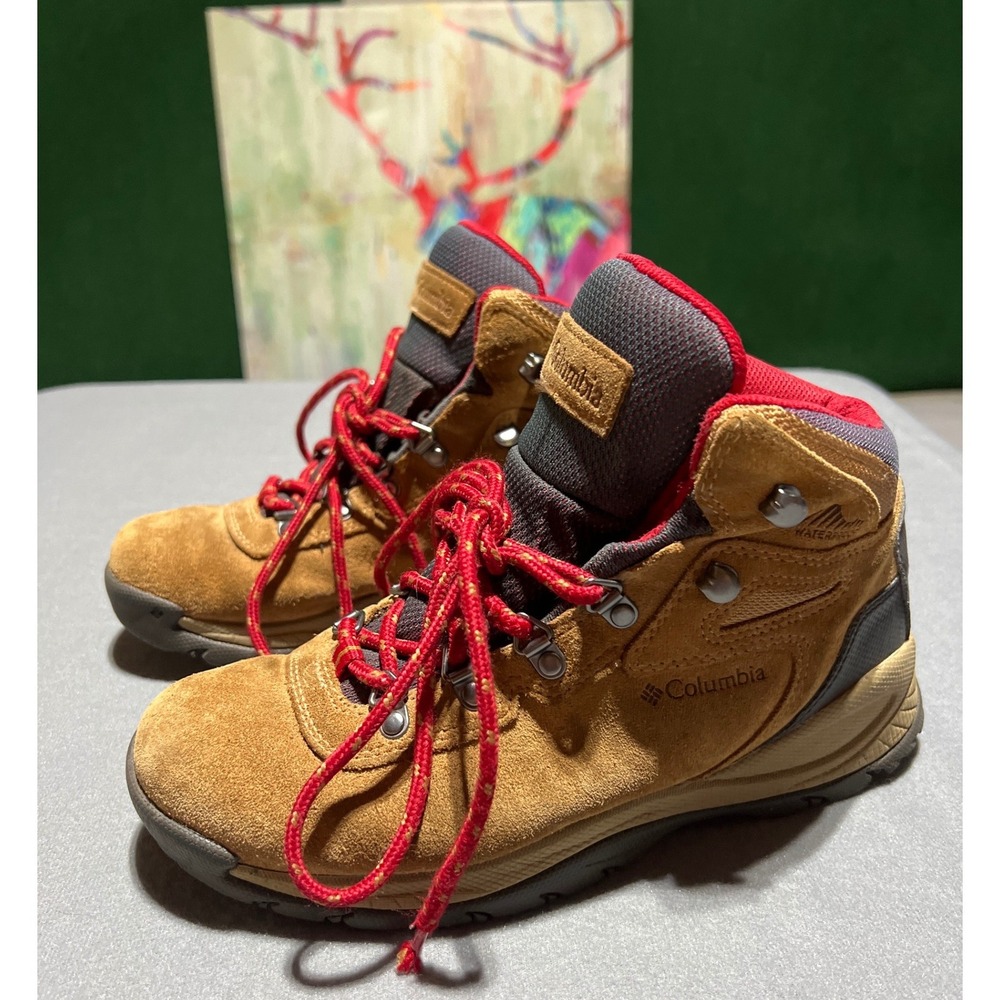 Columbia Womens Newton Ridge Plus Waterproof Hiking Boots Tan Red Size 8 Wide